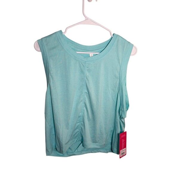 Yogalicious Tank Top Women's XL Blue Cropped Slit Back Athletic Round Neck NWT - Picture 1 of 10